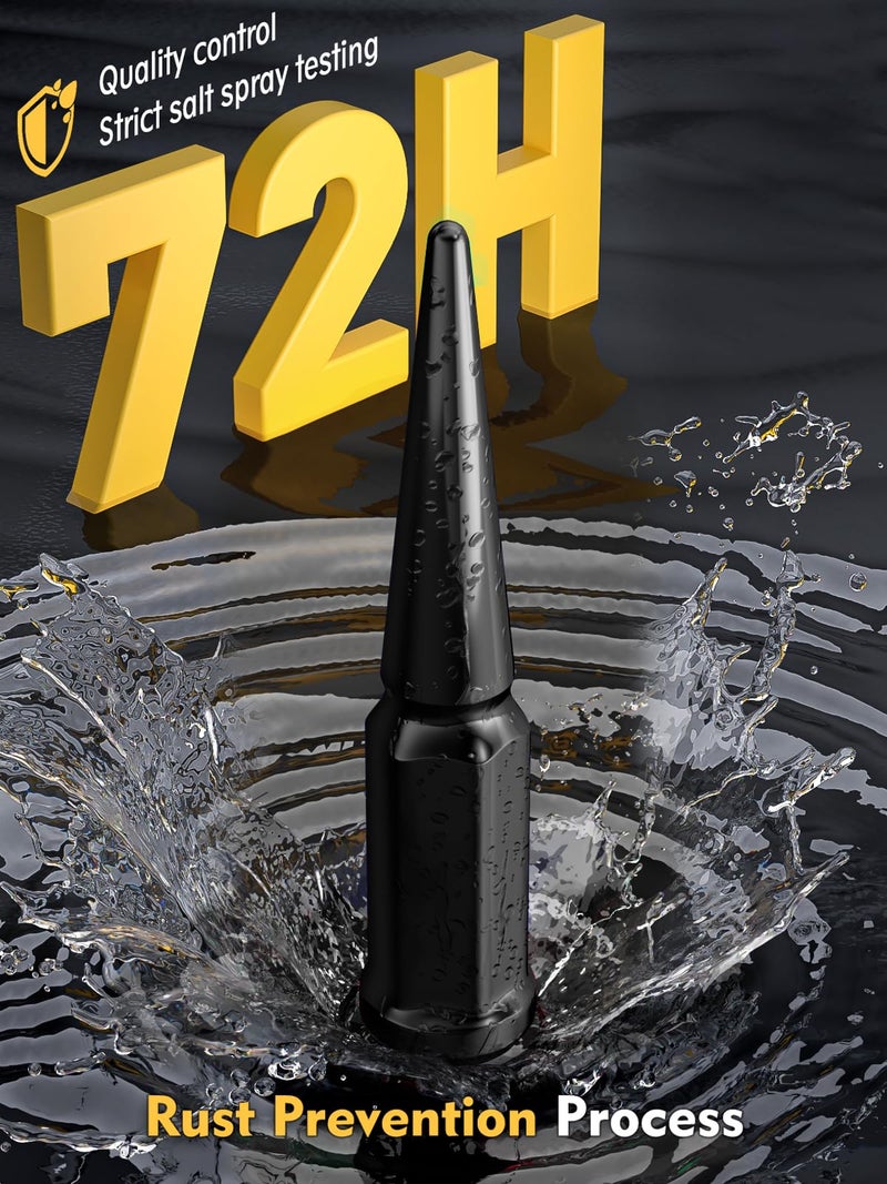 MIKKUPPA M14x1.5 Wheel Spike Lug Nuts  32 PCS Black Spiked 14mmx1.5 Solid 4.4"" Tall Acorn Lug Nuts with 1 Socket Key Replacement for Chevy Silverado 1500 2500 3500  F-150 F-250 F-350 - Image 3